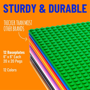 Strictly Briks Stackable Baseplates 12 Pack Compatible with Lego - 2 Rainbow Colors Stackable Brick Building Baseplate 20x20 Stu