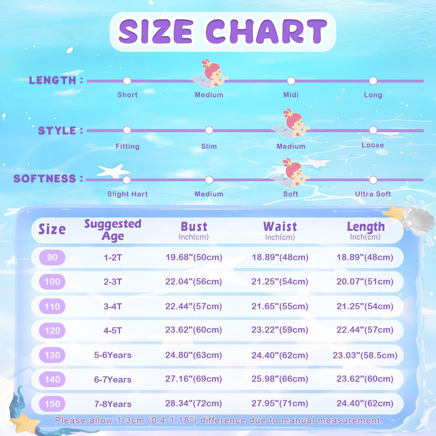 HenzWorld Little Girls Mermaid Costume Princess Dress up Party Birthday Gift Halloween Outfit Fish Scale Bow Tie Headband 5T