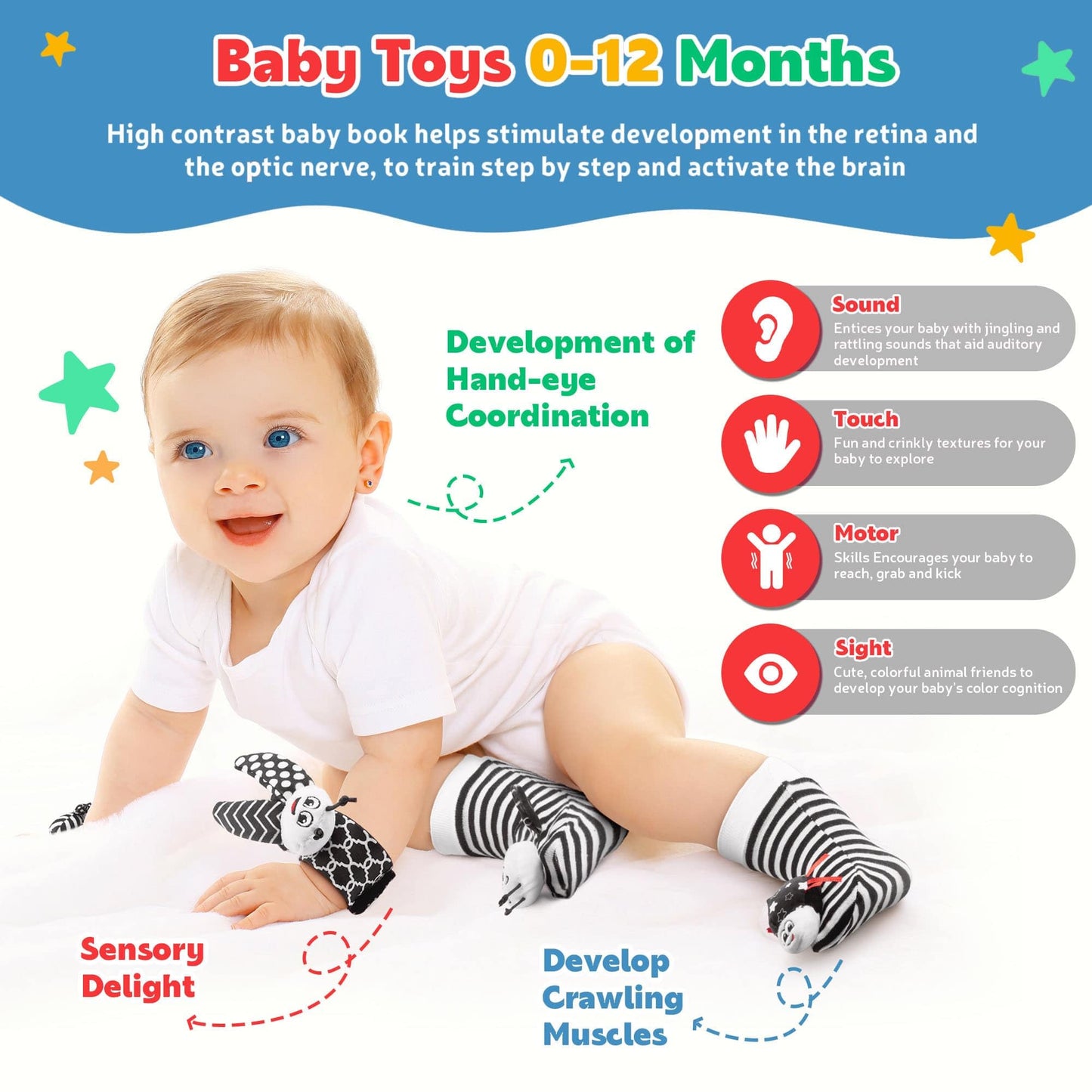 Baby Rattles Toys For 0-12 Month: Infant Toys 0-6 Months Baby Socks And Wrist Rattle Newborn Toys Baby Gifts For Boys And Girls
