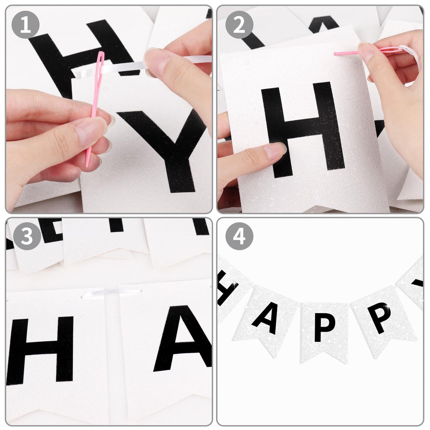 White Happy Birthday Banner Glitter Birthday Sign For Backdrop White Birthday Decorations For Kids Men Women Baby 1St Birthday Tea Party Bunting Banner Happy Birthday Garland