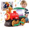 Electric Steam Train Toy For Toddlers 3-5,Bump And Go Truck W/Steam Locomotive,Smoke,Light & Sound, 360 Rotation Christmas Train