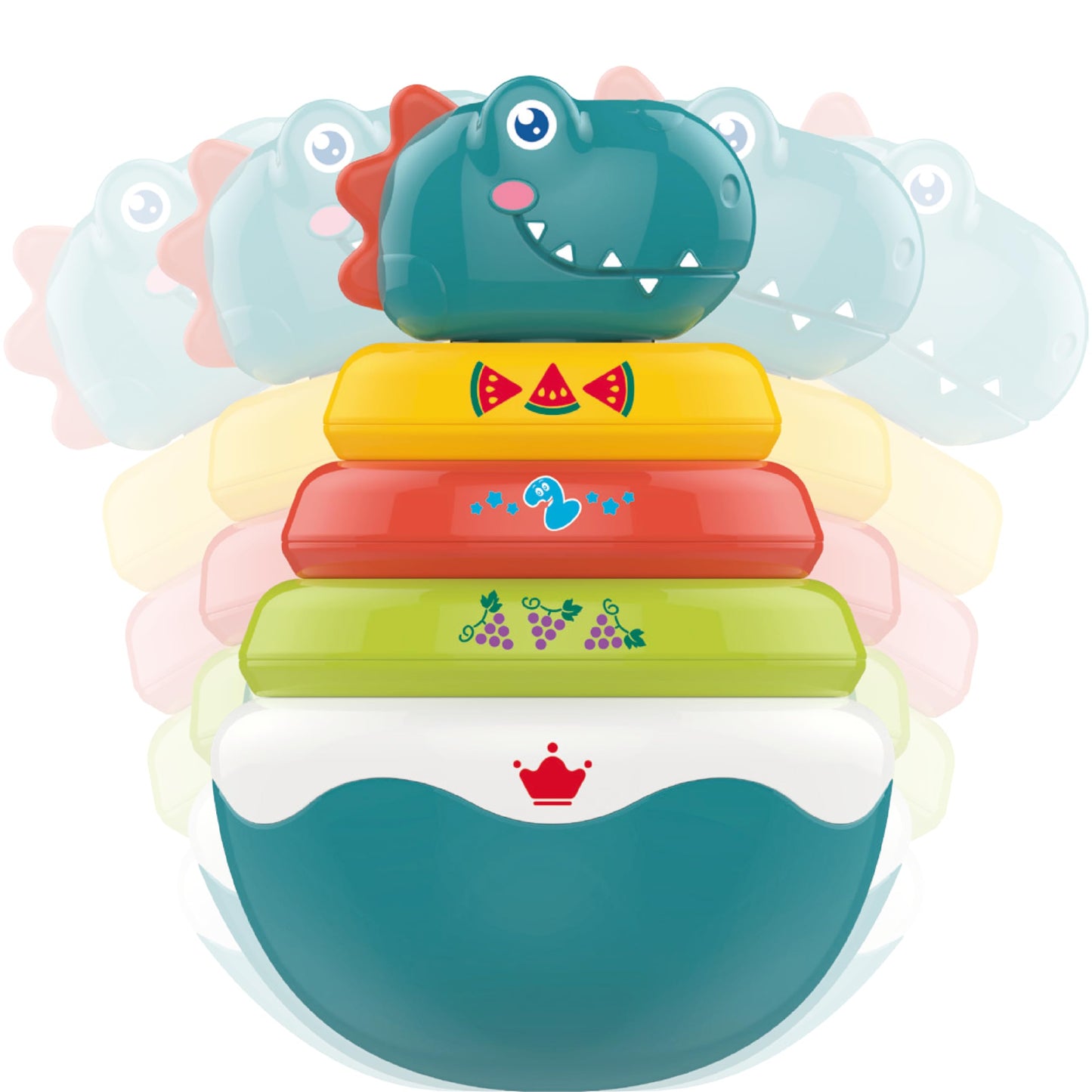 Plenplay Baby Tummy Time Toys - Dino Stacking Toys For Age 6+ Months, Weeble Wobble Toys For Babies 6 9 12 Months, Stacking Ring