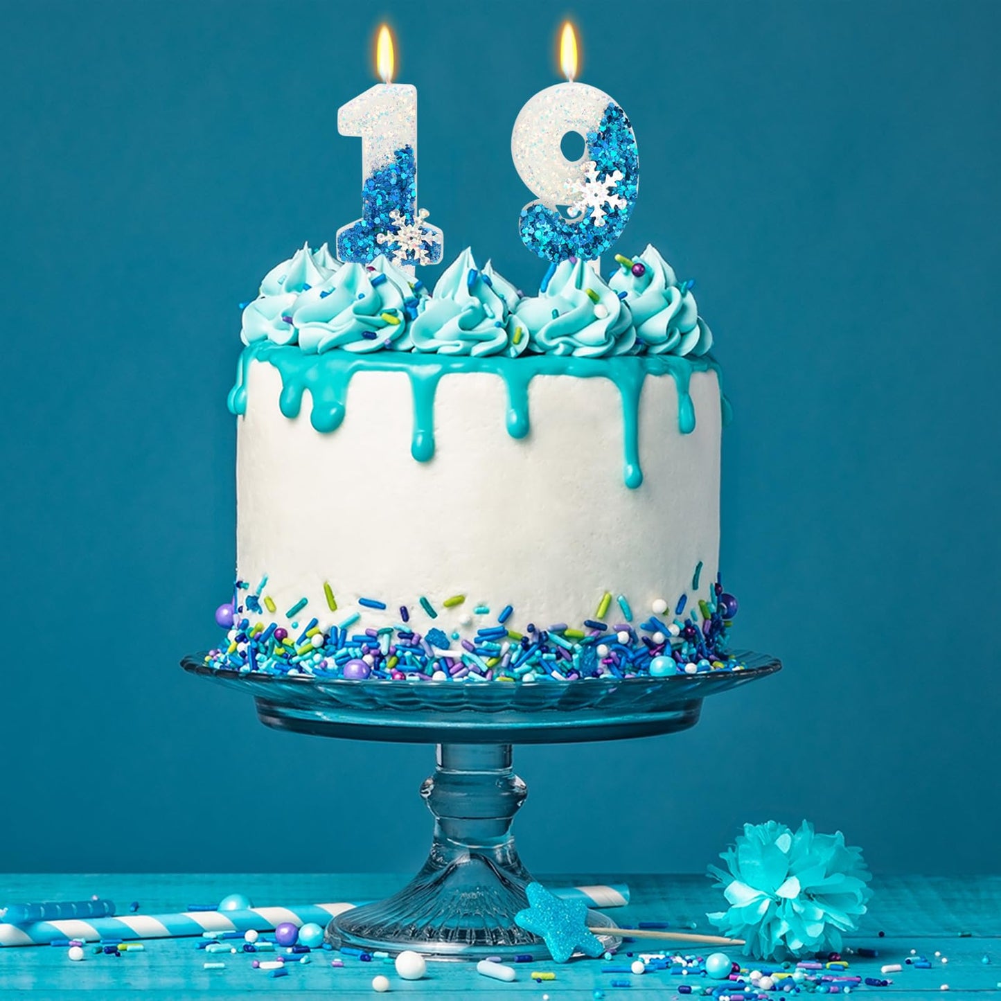 Snow Themed Birthday Candles, Birthday Candle for Party Supplies, Winter Birthday Party Supplies, 2.76 inch Number 19 Candle Cak