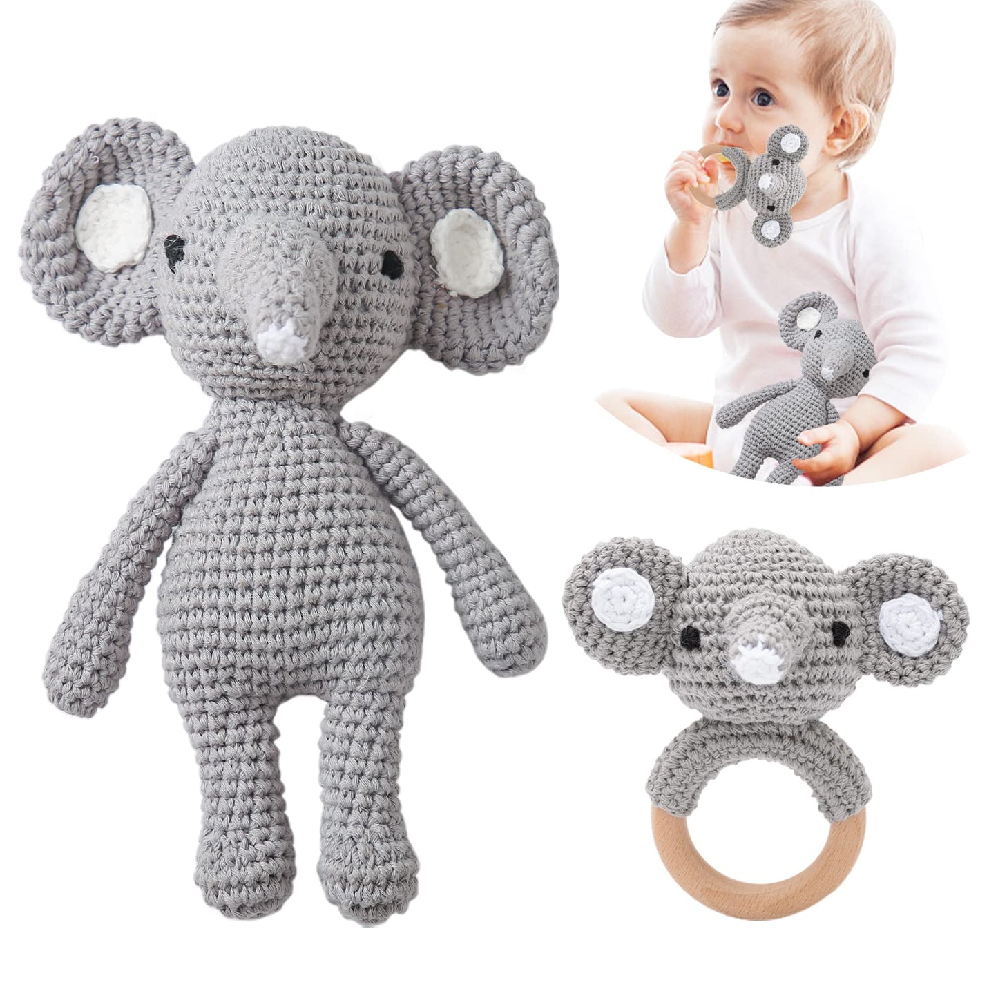 Samonyed Crochet Baby Toys Stuffed Animals For Babies Elephant Crochet Baby Toy Infant Soothe Toys For Sensory And Early Grips D