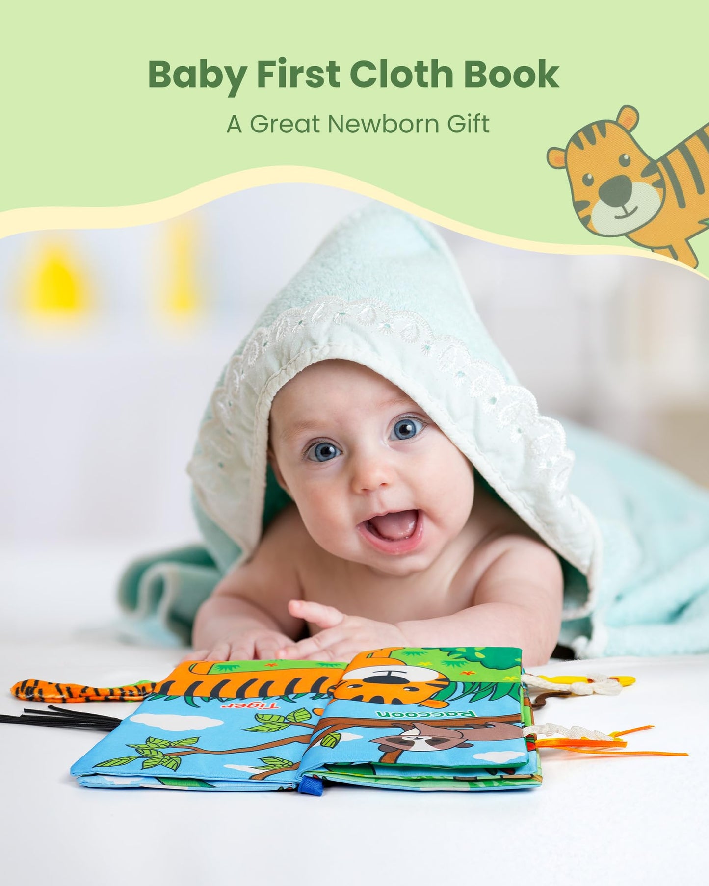 melican Baby Books 0-6 Months, Infant Tummy Time Toy, High Contrast Sensory Baby Toys 6 to 12 Months, Touch & Feel Book for Newb