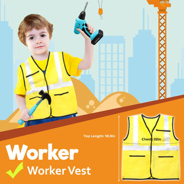 LOYO Kids Tool Set - 50 PCS Pretend Play Kids Toy Tool Box with Kids Construction Vest and Electronic Toy Drill Set for Toddlers