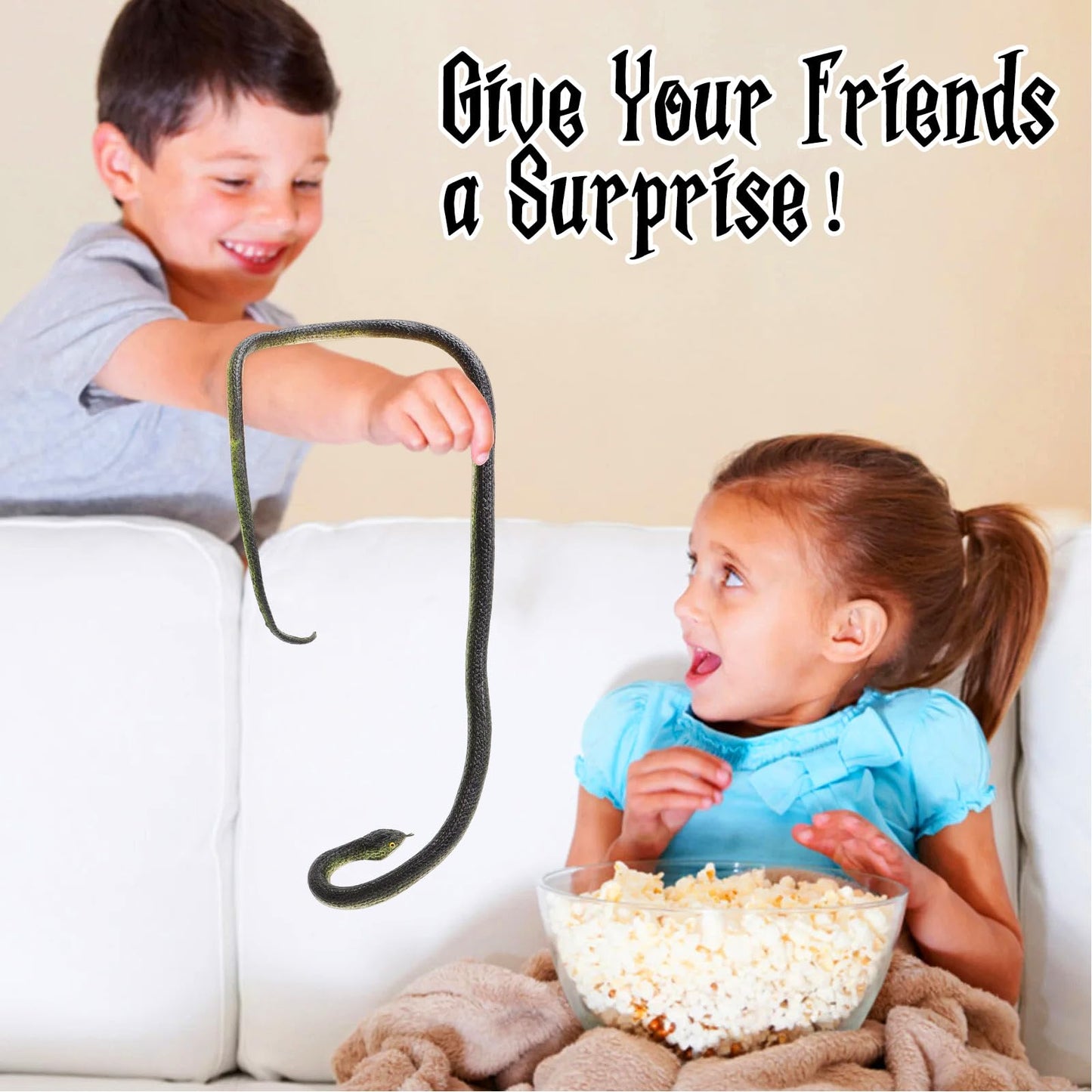 HFATMOS 4 Pcs Realistic Rubber Snakes, Plastic Snakes, Prank Snake Toys for Party, Tricking People, Kids Playing, Garden Props D