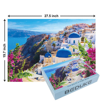 Beduke Jigsaw Puzzles For Adults 1000 Pieces Thick Sturdy Precise Interlocking Santorini Greece 1000 Piece Puzzle Age 14+ Family