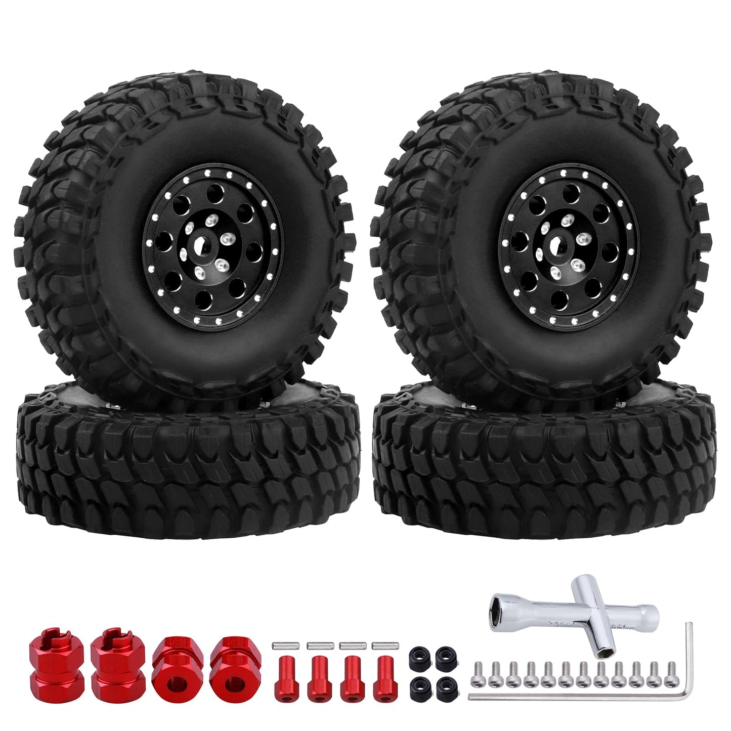 Hobbypark 1.0 Beadlock Wheels And Tires Metal Micro Crawler Tires W/Wheel Spacers Offset For 1/24 Rc Crawler Car Axial Scx24 Axi