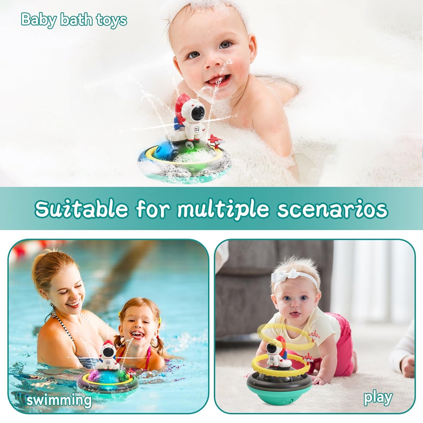 Nunube Toy Baby Bath Toys, Automatic Spray Water Toddler Bath Toys, Induction Sprinkler Bathtub Toys, Rechargeable Flashing Ligh