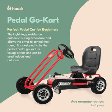 Hauck Ride On Pedal Go Kart Toy W/ Adjustable Bucket Seat, For Boys & Girls Ages 4-8, Red