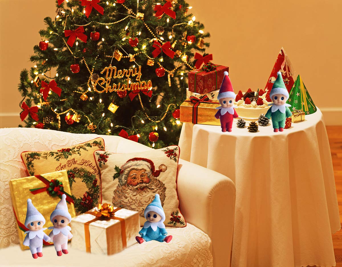 WULEEUPER Tiny Baby Elf Doll | Christmas Miniature Elf Decoration | Newborn Gift | Baby Grow Dolls with Feet and Shoes (Blue)
