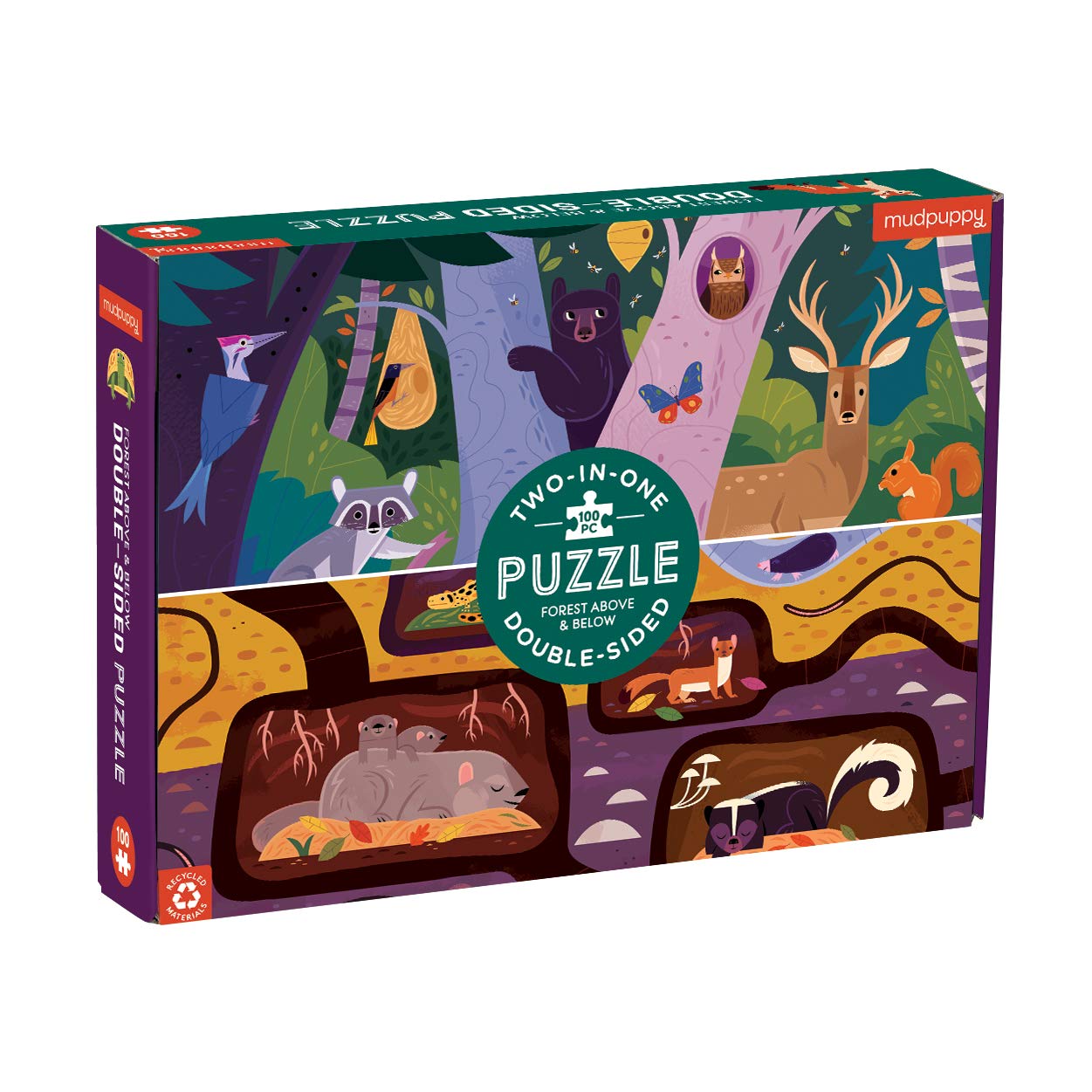 Mudpuppy Forest Above & Below 100 Piece Double-Sided Puzzle from Mudpuppy - Two Fun Puzzles in One!, Colorful Illustrations of Y
