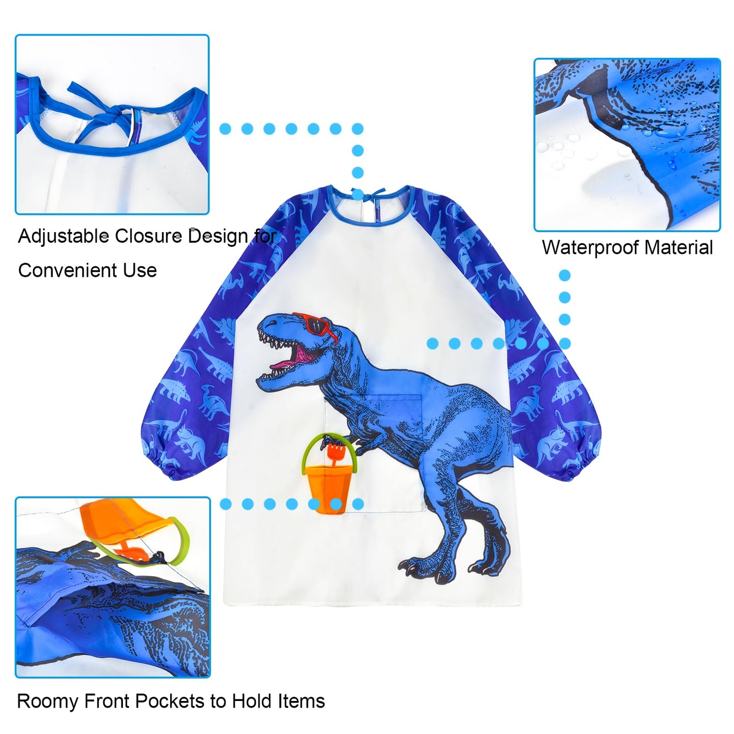 Sylfairy Kids Art Smocks For Painting, Waterproof Artist Rainbow Unicorn Aprons Paint Smocks Toddler Apron Smock For Child (Blue