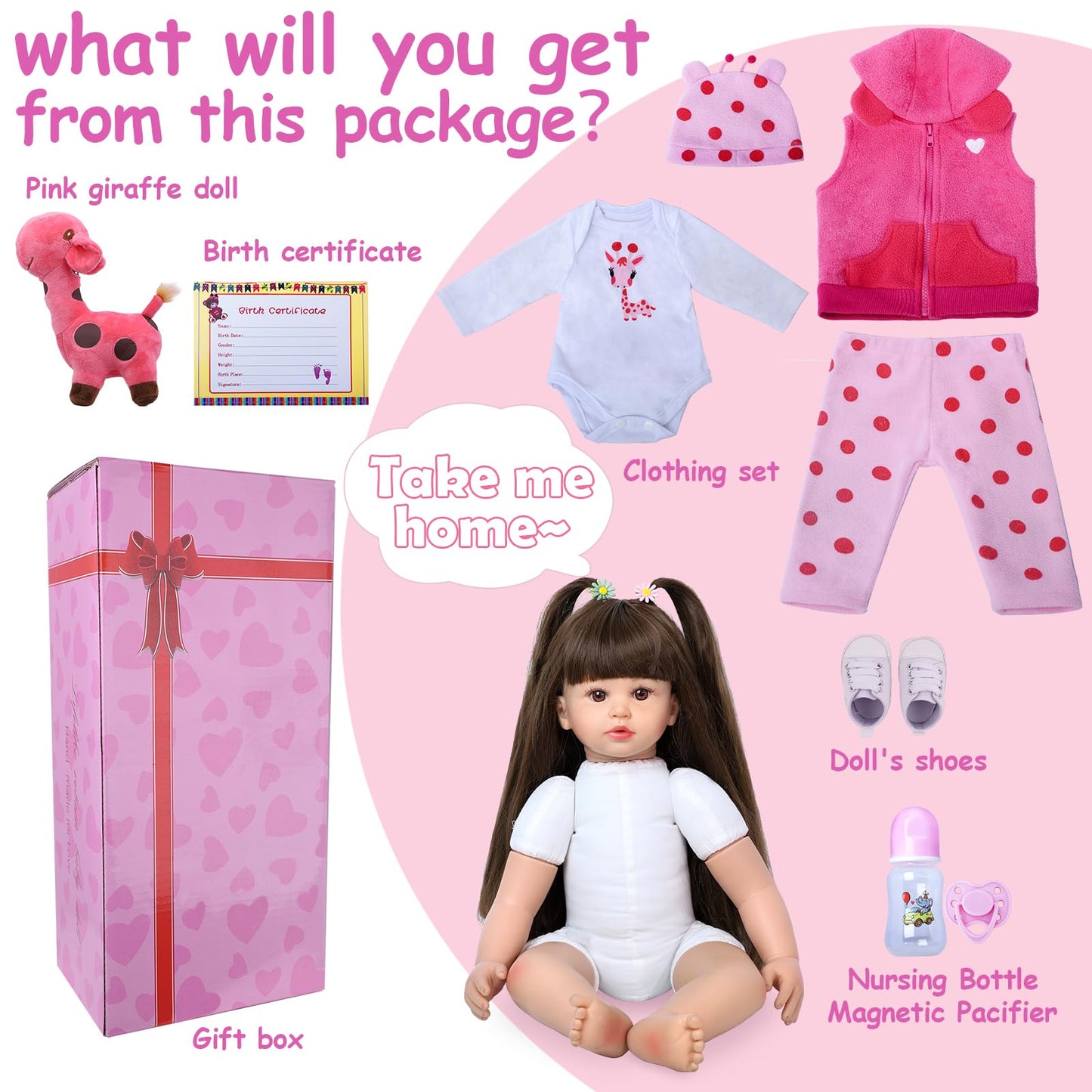 Reborn Baby Dolls 24 Inch - Realistic Baby Doll Toddler Girl With Long Hair Weighted Lifelike Baby Vinyl Limbs & Soft Cloth Body