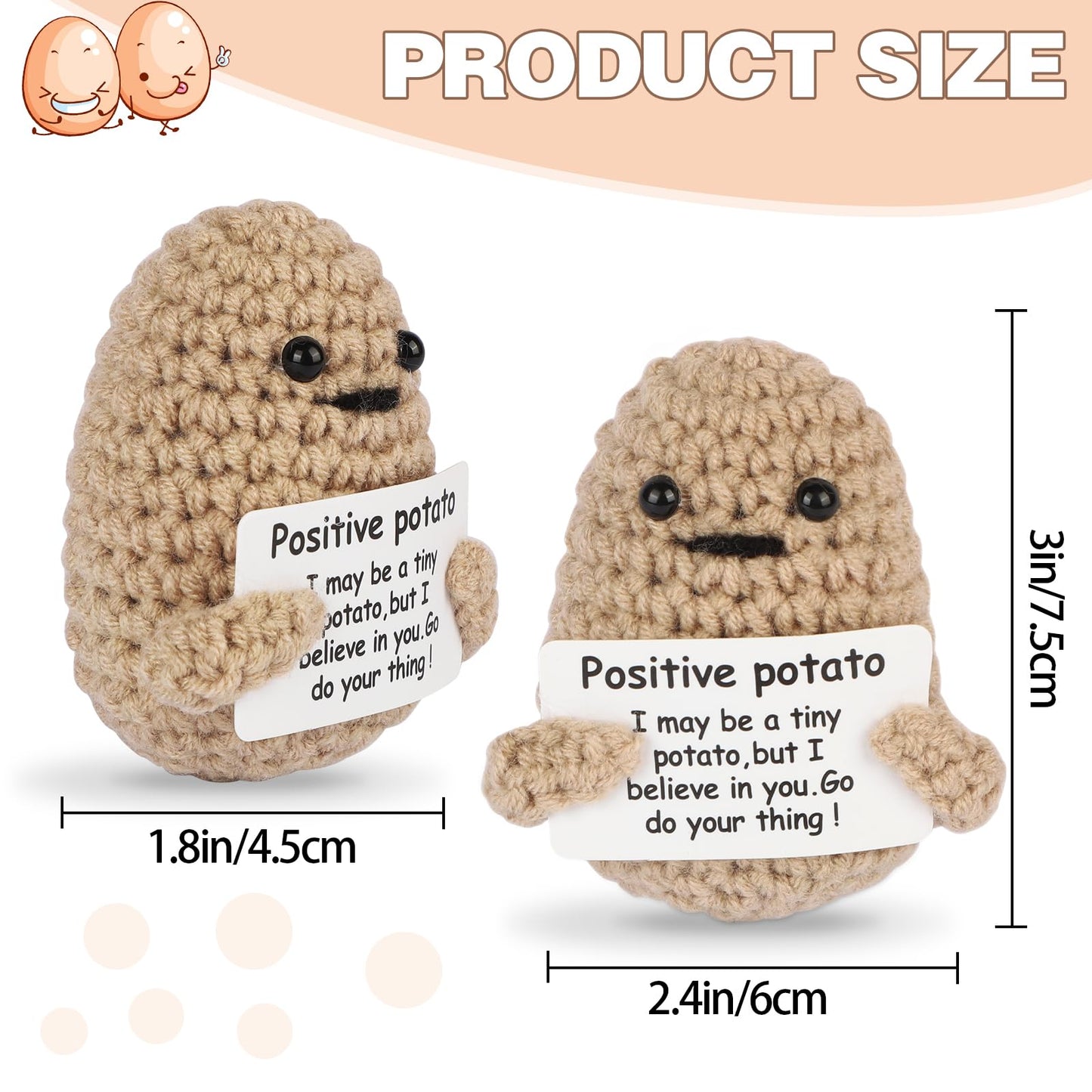 Jelutar Mini Funny Positive Potato, 3 Inch Knitted Doll With Positive Card For Cheer Up Gifts And Party Decorations, Cute Positive Potato Crochet Doll For Birthday Gifts (Positive Potato)