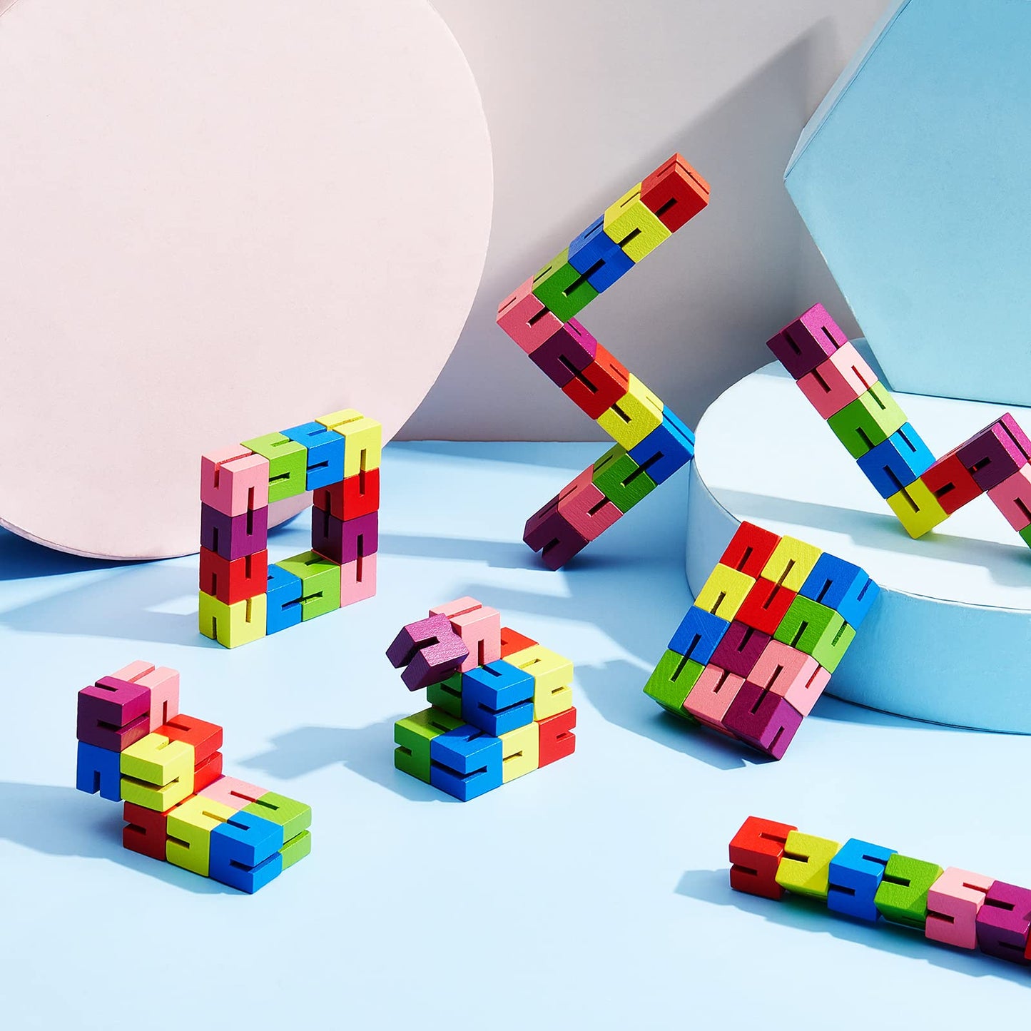 Sumind 6 Pcs Wooden Fidget Toy Cubes - Sensory Puzzle Toys in Multiple Colors for Teens and Kids Party Favors
