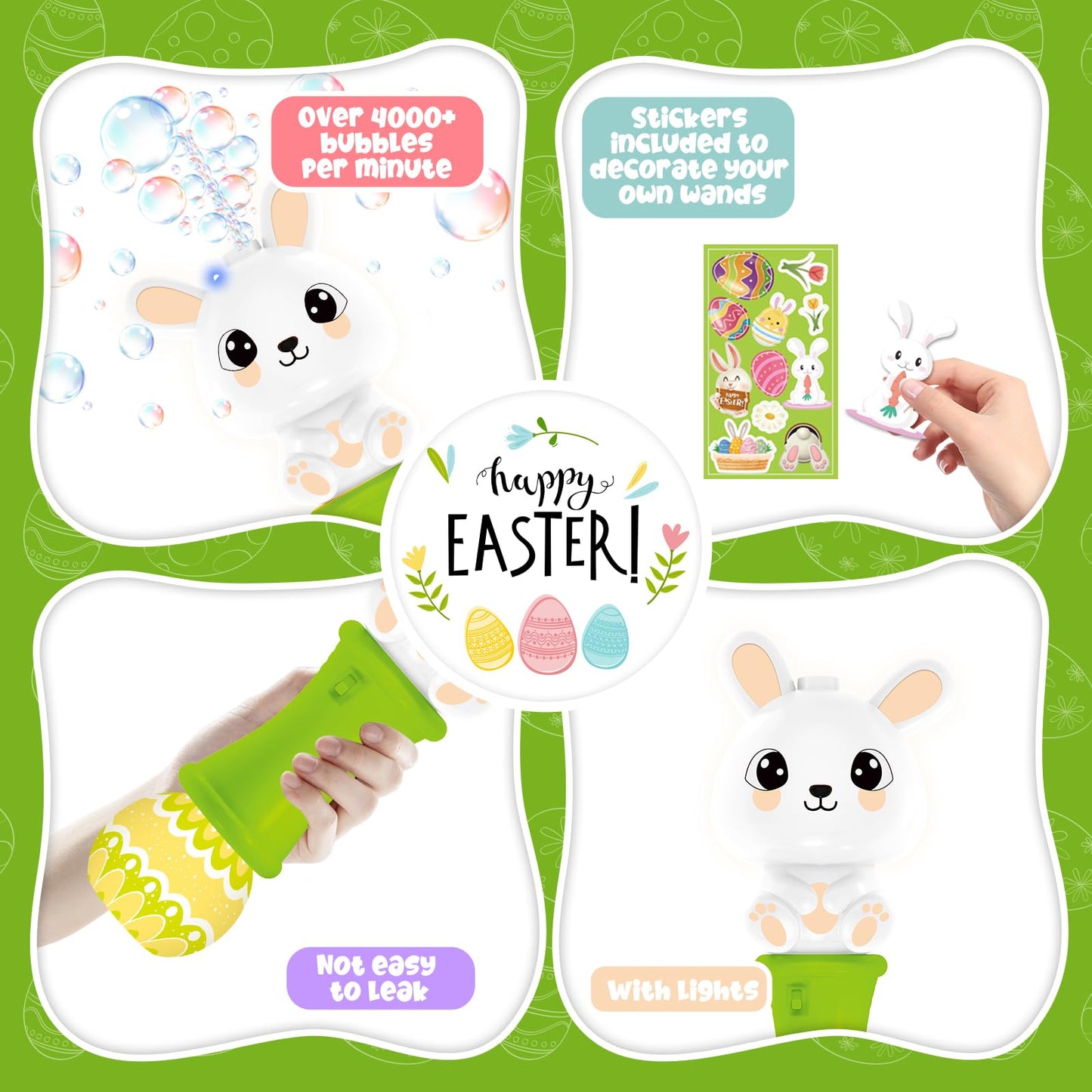 Springflower Easter Bubble Wand, Bubble Maker With Led Light-Up Effect For Kids, Bubble Toy For Easter Party Favor Supplies, Eas