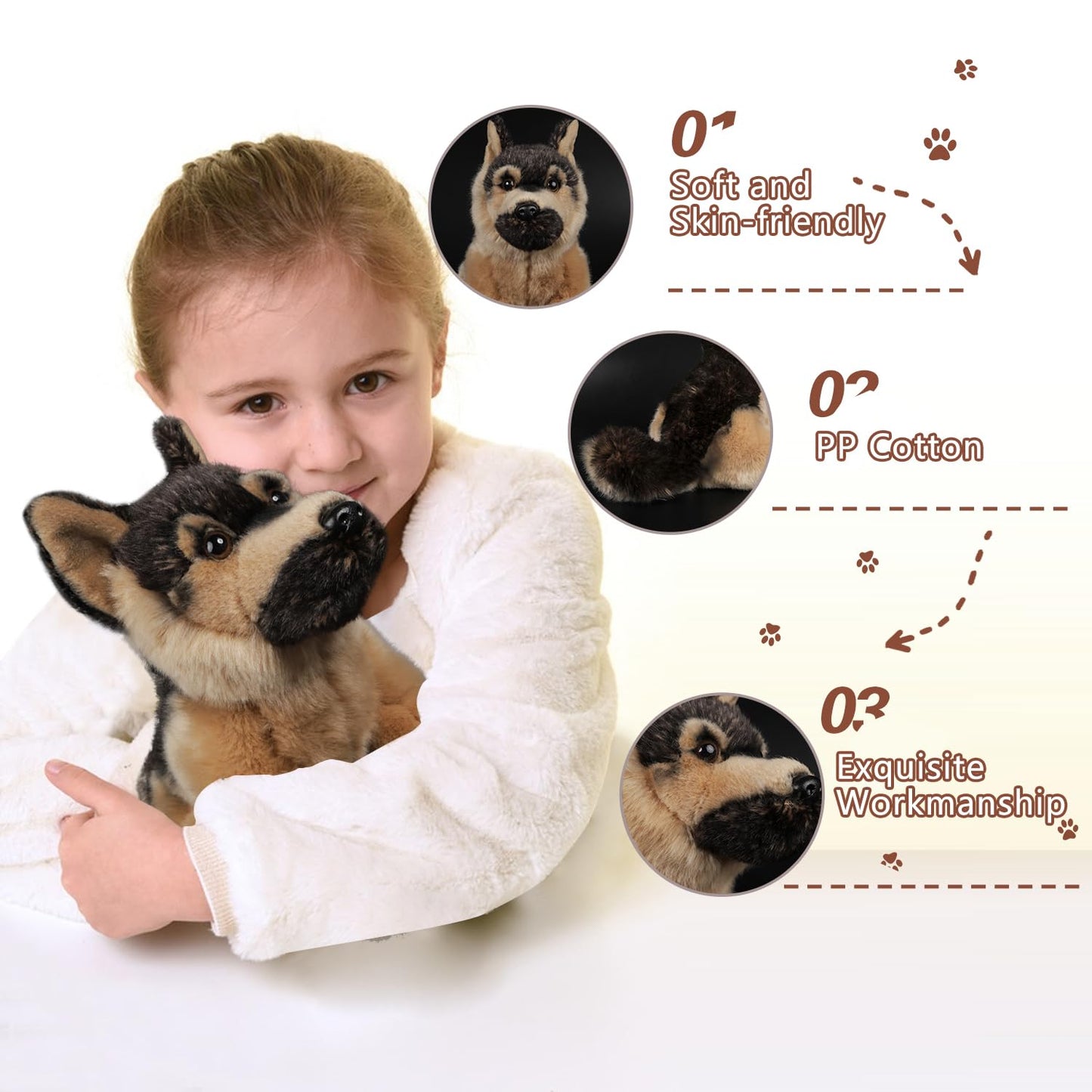 Niuhoulu German Shepherd Stuffed Animal,Realistic Soft Cuddly Dog Toy For Kids,Huggable And Non-Shedding Puppy Plush,Birthday Gi