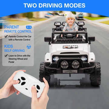 Ride On Truck Car 12V, Electric Vehicle w/Remote Control, 3 Speeds, LED Lights, Music, Spring Suspension, Ride on Car for Kids