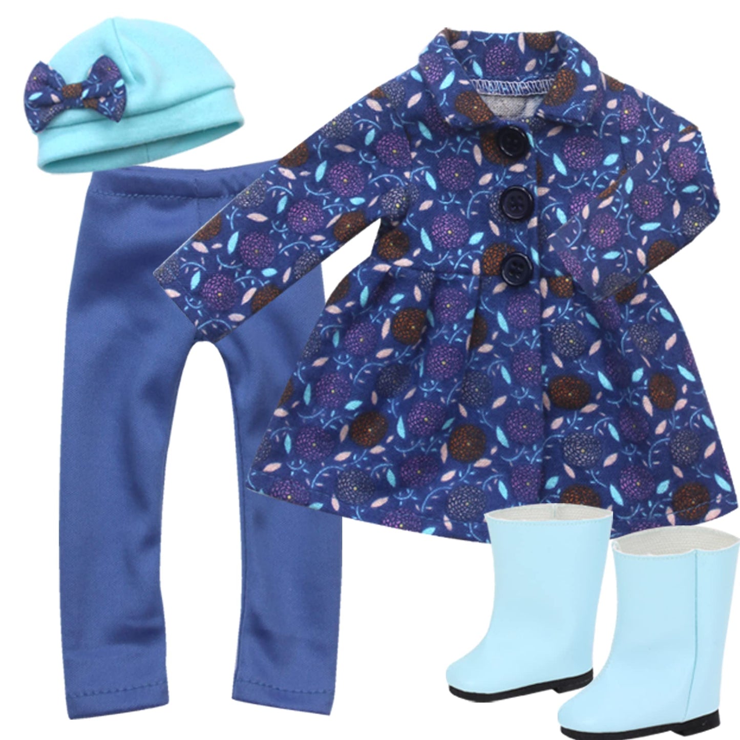 Sophia'S 4 Piece Winter Outfit With Print Coat, Pants, Hat And Boots For 14.5'' Dolls, Blue