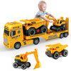 Yiwsnust Large Flatbed Semi Truck, 25.6 Large Army Truck Toy with Helicopter and Tank, Friction Powered Military Transport Truck