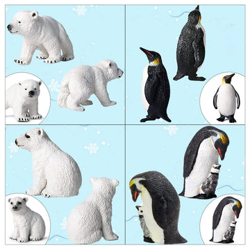 Eoivsh 12Pcs Plastic Polar Animals Toy Figures, Realistic Arctic Animal Figurines For Kids, Education Sea Creature Toys Set With Polar Bear Family Emperor Penguin Family Arctic Fox Wolf
