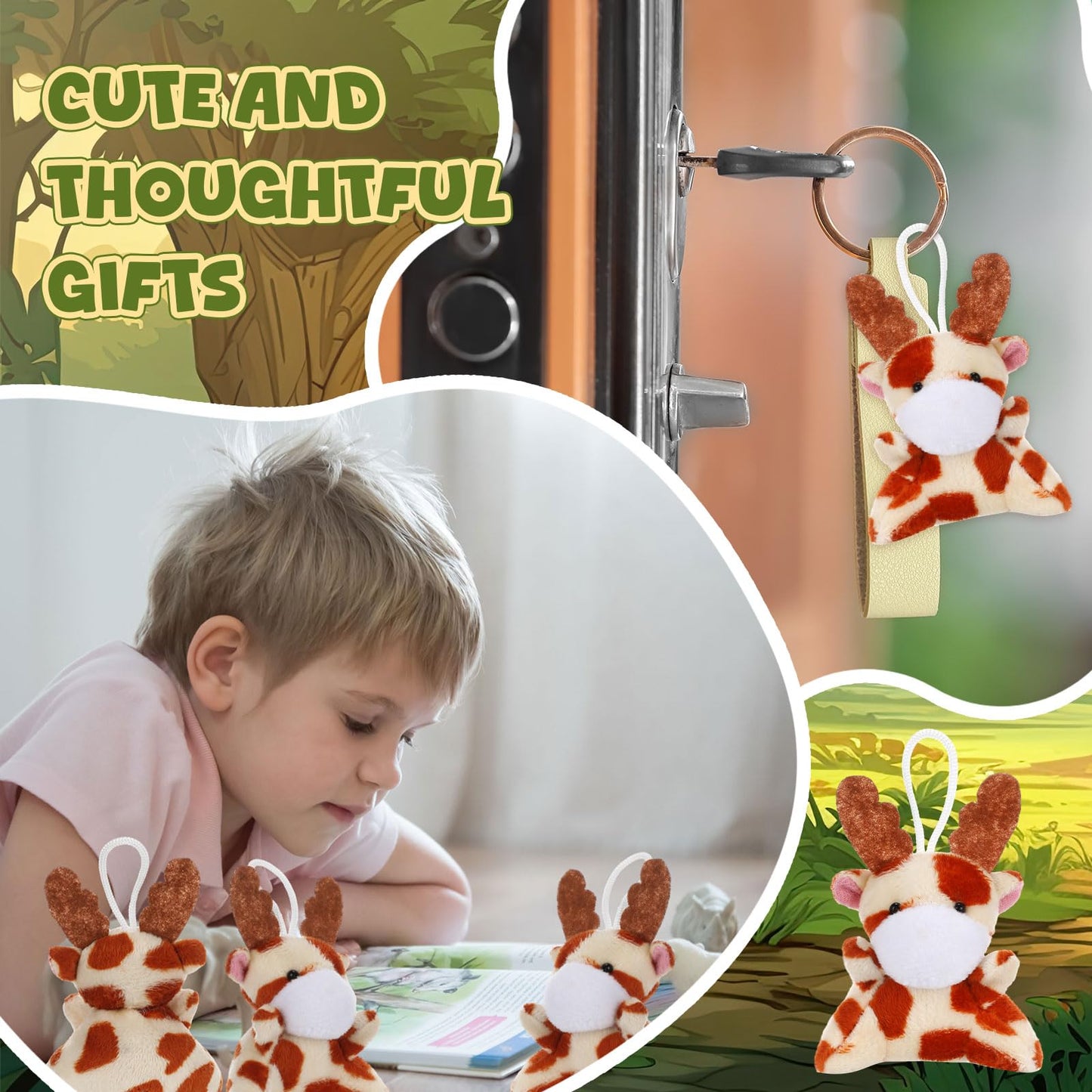 Shappy 50 Pcs Mini Animal Plush Toys Small Stuffed Animals Bulk Cute Tiny Plushies Keychains For Gift Party Carnival Prize(Giraffe)