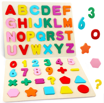 Wooden Puzzles For Toddlers, Wooden Abc Alphabet Letter Number Shape Puzzles Toddler Learning Puzzle Toys For Kids Boys Girls 2-