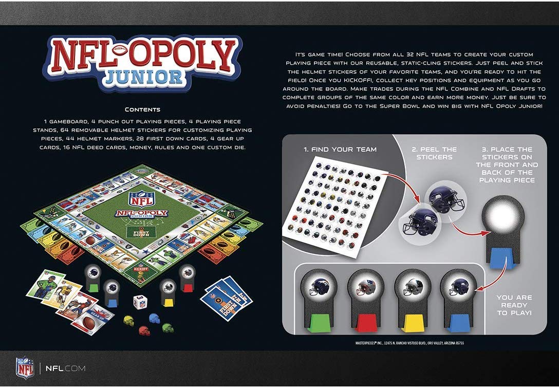 MasterPieces NFL-Opoly Junior Board Game, Collectors Edition Set, for 2-4 Players, Ages 6+