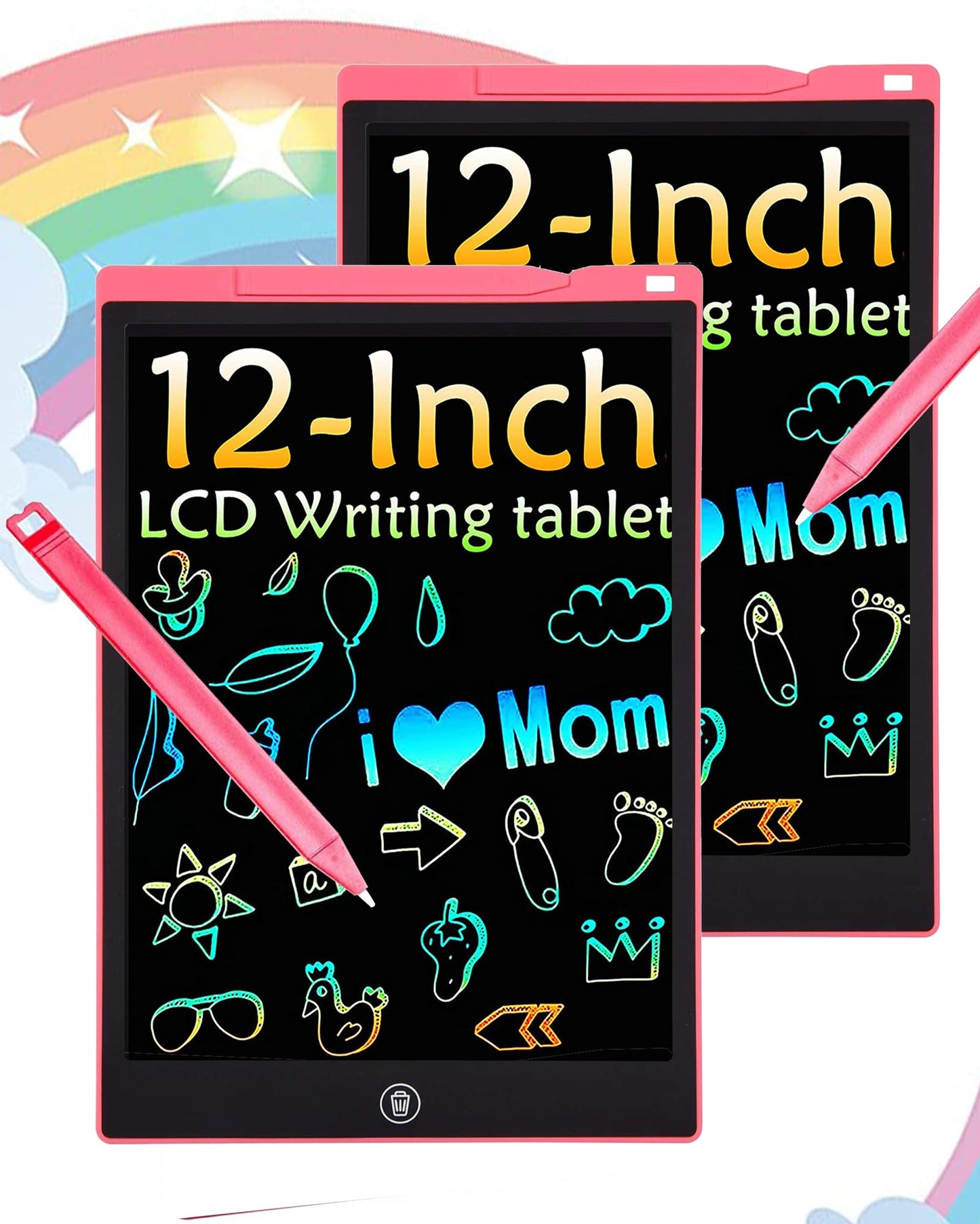 2 Pack Lcd Writing Tablet, 12 Inch Colorful Toddler Drawing Pad Doodle Board, Erasable Educational Toy Christmas Birthday Gift F