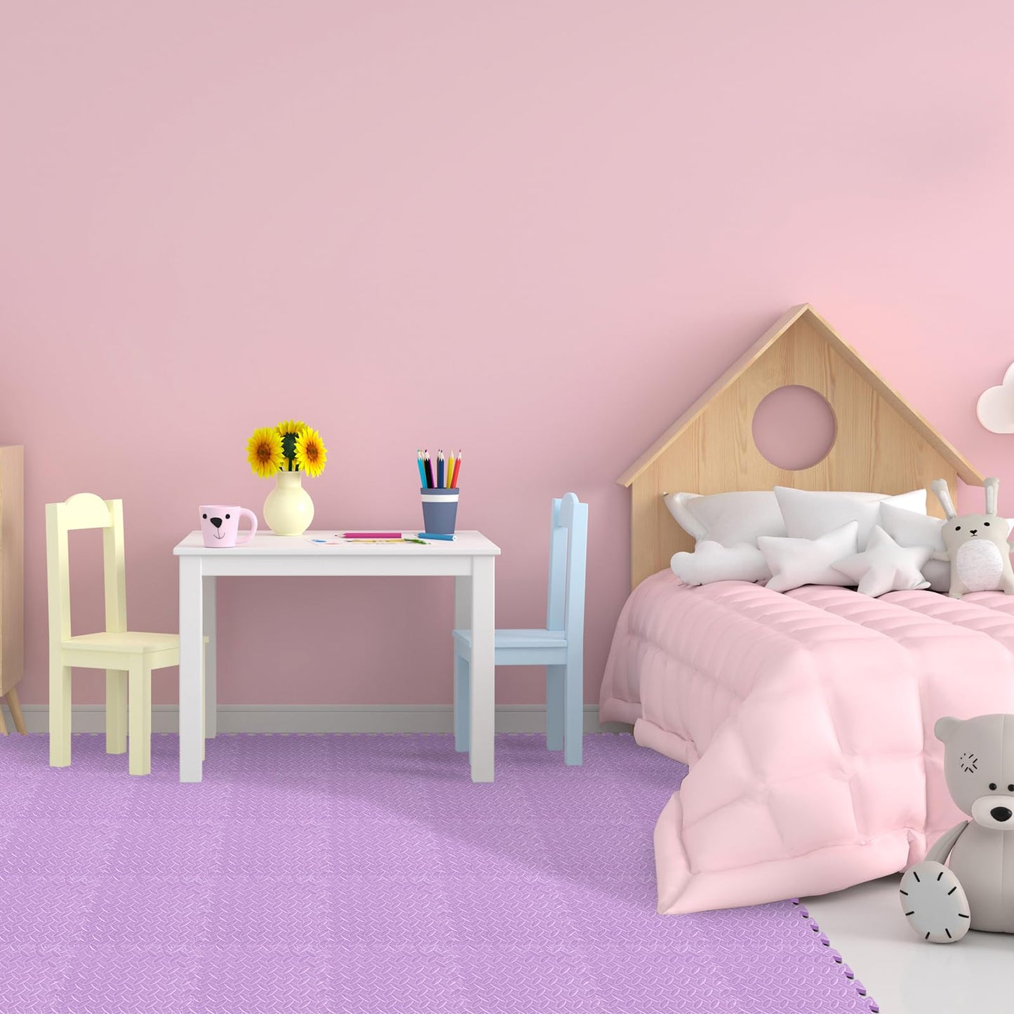 Shihanee Foam Floor Baby Tiles Foam Floor Mats Play Mats Bulk With Borders Interlocking For Kids Baby Playroom Nursery Gym (Purp