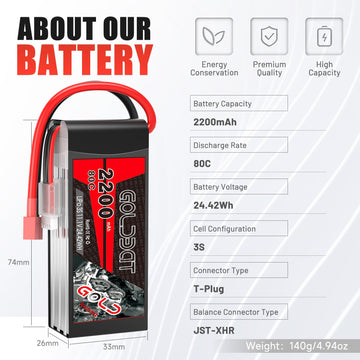 Goldbat Lipo Battery 3S 2200Mah 11.1V 80C Shorty Pack Battery With T Plug For Rc Car Truck Vehicles Rc Drone Quadcopter Helicopt