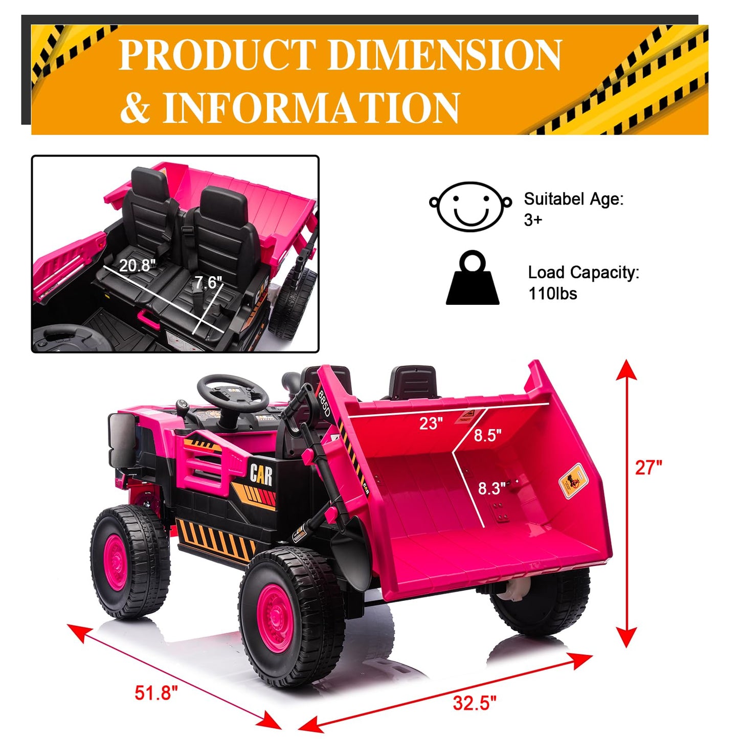 Finito Xl 24V Ride On Dump Truck,4X100W Powerful Motors,Kids Electric Car With Remote Control, Electric Dump Bed, And Extra Shov