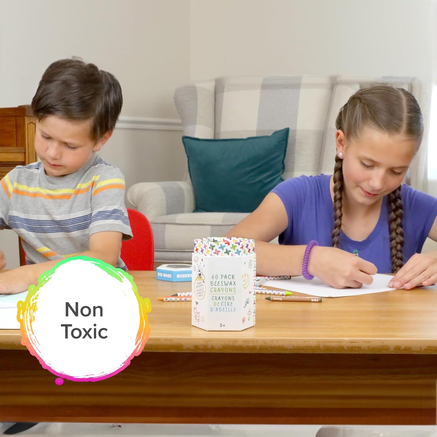 Kid Made Modern Beeswax Crayons For Toddlers & Kids (8 Pieces) - Coloring Non Toxic Crayons With Case (Ages 3+)