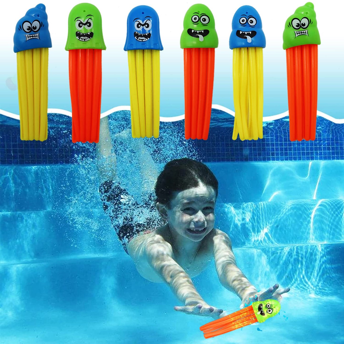 Haktoys Underwater Pool Diving Toy Set For Kids, Practice Diving And Swimming, Multicolor Sinking Squids And Jellyfish (Set Of 12 Pieces)