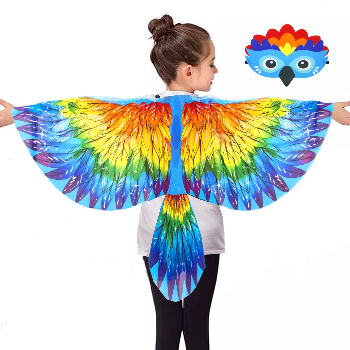 Irolewin Bird-Wings-Costume For Kids And Headband, Eagle-Parrot Dress-Up-Wings For Girls Boys Halloween-Party Favors (Red Yellow Orange)