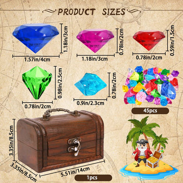 Yujun Diving Gem Pirate Toys Colorful Pool Acrylic Diamonds Pirate Treasure Chest Gold Coins With Underwater Swimming Throw Pirate Toy For Kids Birthday Summer Swimming Pool Party Favor