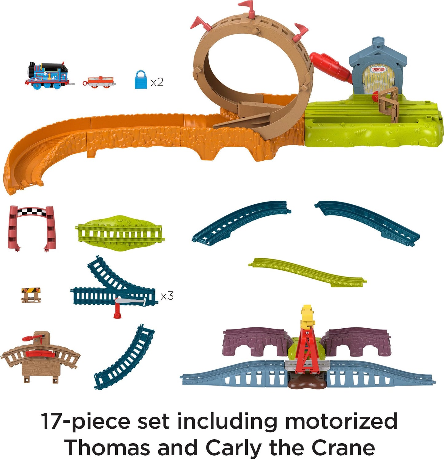 Thomas & Friends Toy Train Set Loop & Launch Maintenance Yard with Thomas Motorized Engine & Carly The Crane for Kids Ages 3+ Ye
