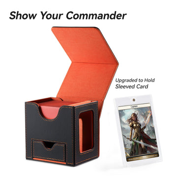 Mage Tech Commander Card Deck Box - Fits 100 Double-Sleeved Cards, 35pt Brick & Dice Tray - Grey/Orange Patented Design