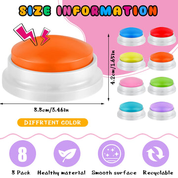 Honoson 8 Pieces Recordable Answer Buzzers Button Answer Buzzers Game Show Buzzer Recordable Button Buzzers Gift for Christmas Team Family Game and Trivia Nights(Elegant Color)