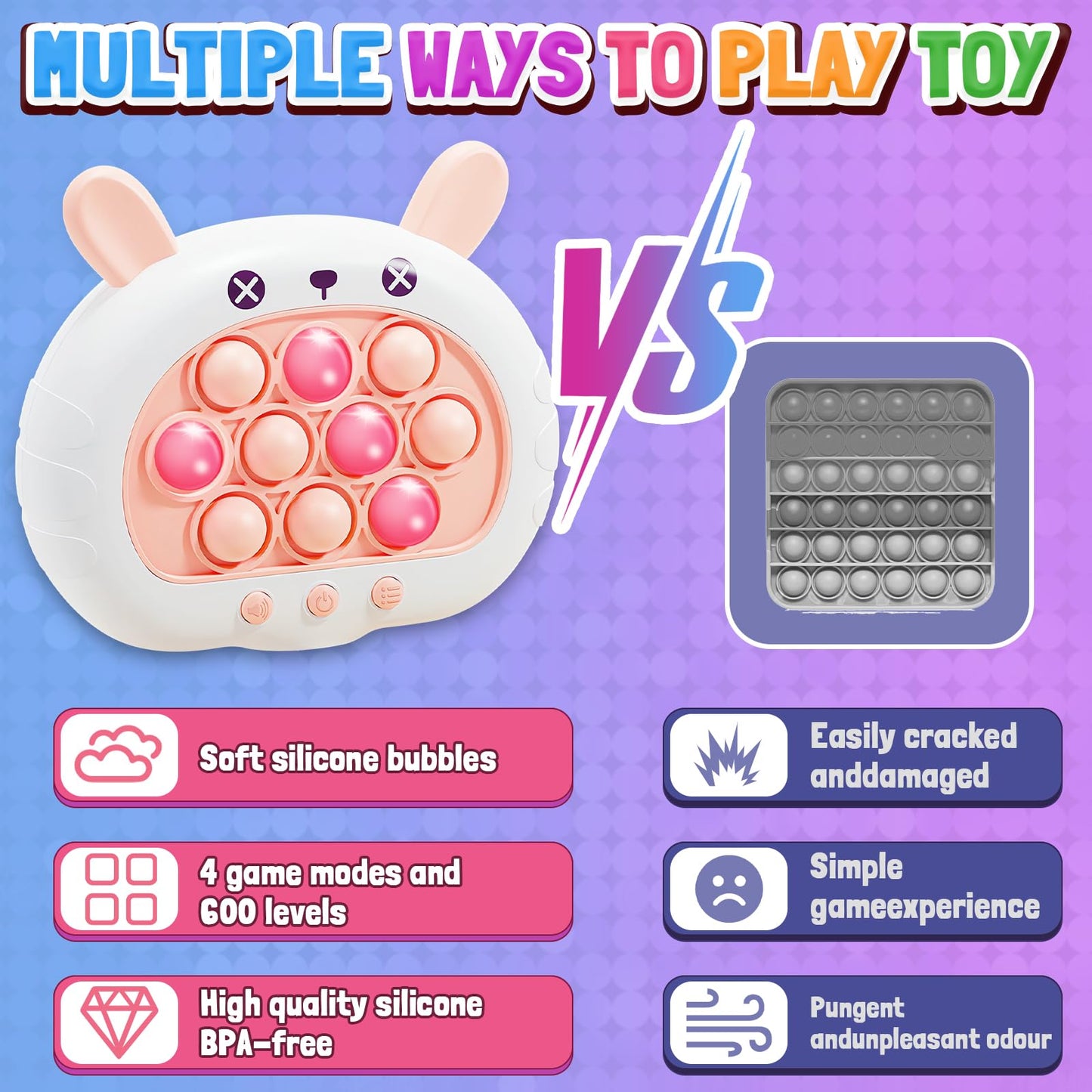 Thinhous Fast Push Game Fidget Toys - Electric Handheld Pop Game Sensory Light Up Toy With Music, Quick Push Bubble Games Puzzle