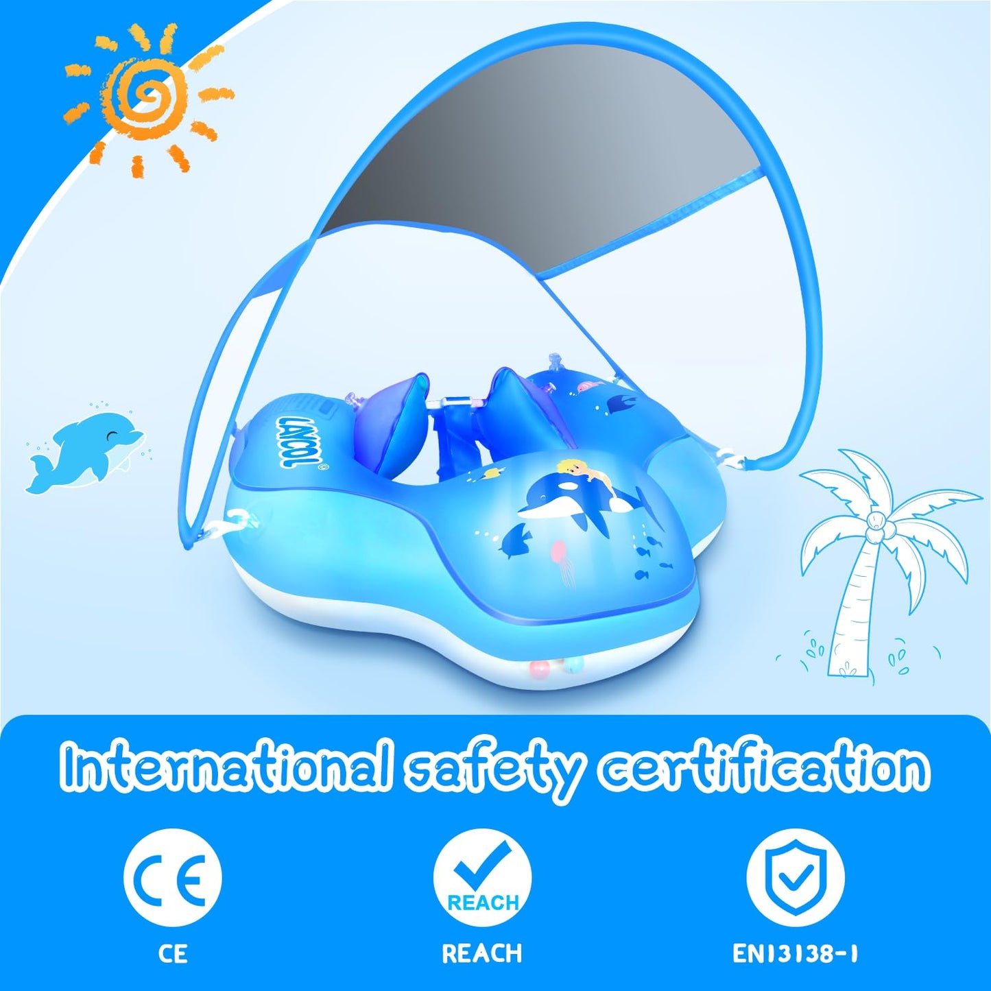 Laycol Baby Swimming Float With Upf50+ Sun Canopy Baby Floats For Pool No Flip Overbaby Pool For Baby Age Of 3-36 Months