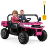 Costzon 24V Ride On Car, 2-Seater Electric Dump Truck W/Remote Control, Dump Bed & Shovel, 4 Spring Suspensions, Kids Utv W/Dual Rpm20000 Motors, Music, Wireless Design, Electric Car For Kids (Pink)