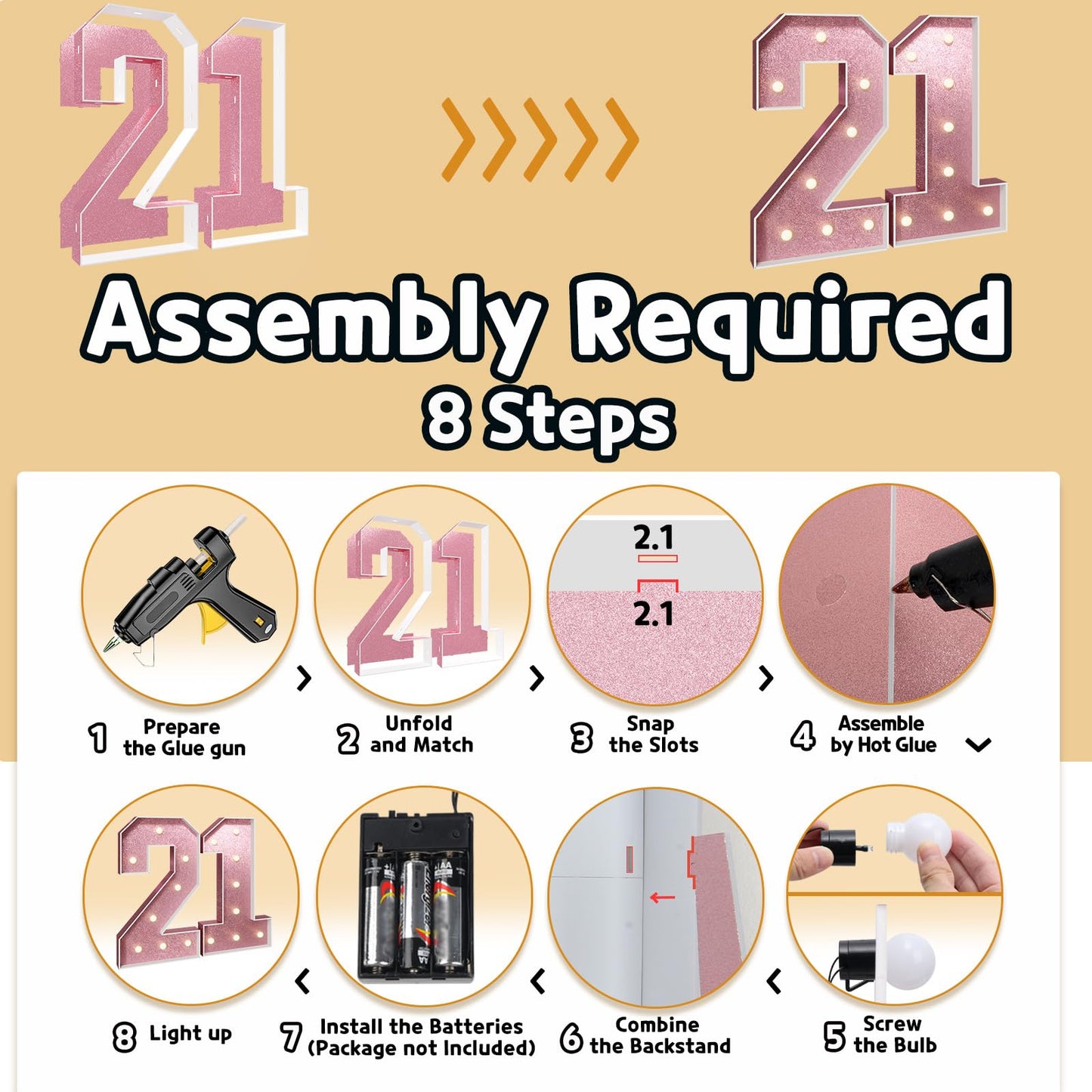 Imprsv 3Ft Rose-Gold 21St-Birthday Decorations Numbers: 21St Birthday Party Anniversary Decorations Large Light Up Numbers 21 Fo