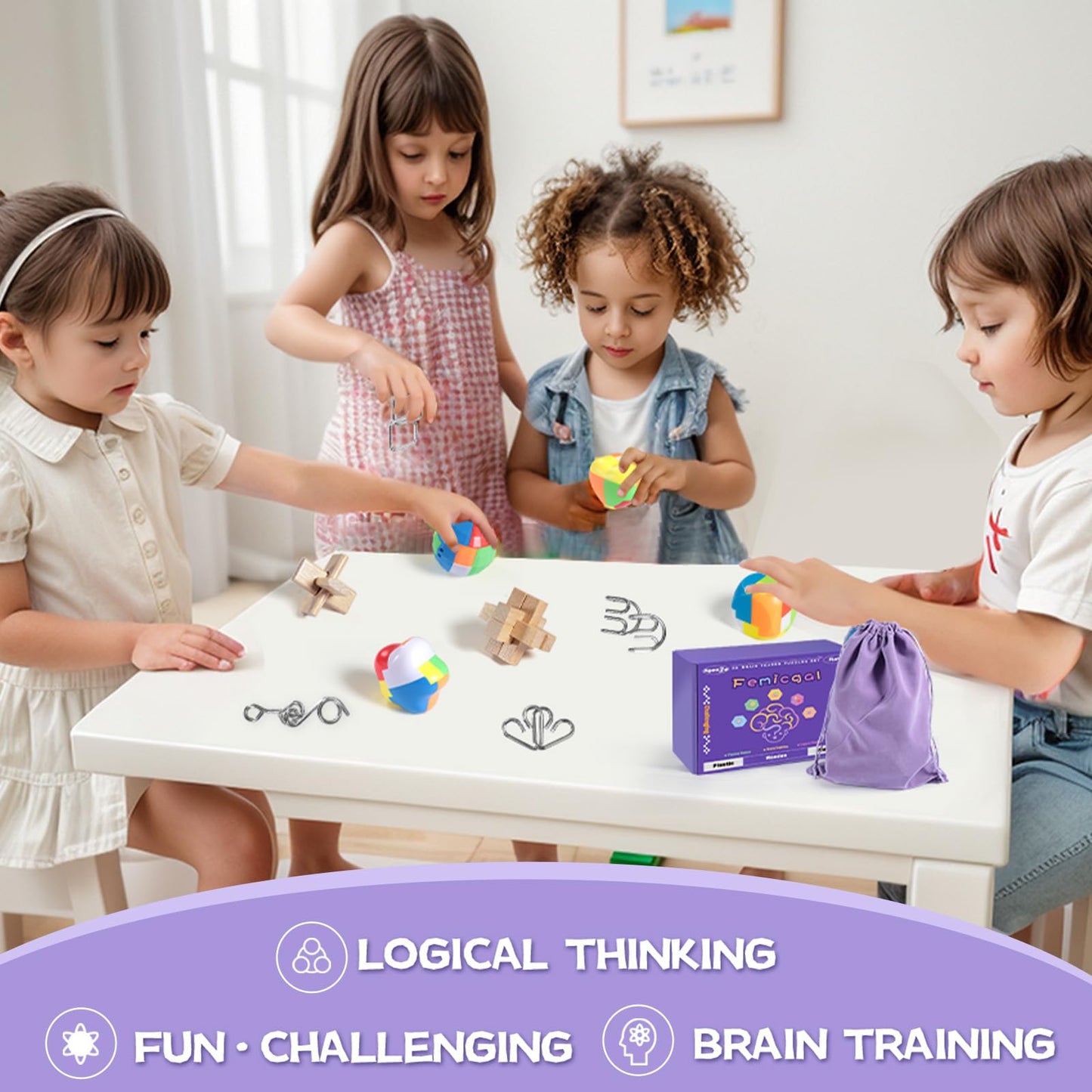 Femicgal Brain Teaser Puzzles For Adults And Kids, 10Pcs Puzzle Games Set, 3D Wooden Plastic Metal Puzzle, Unlock Interlock Mind