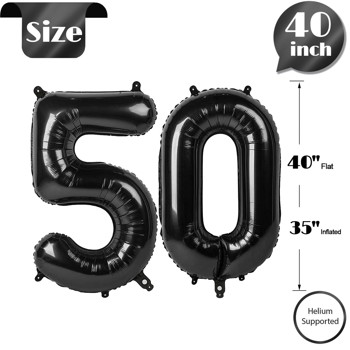 50 Balloon Number, Black Number 50Th Birthday Balloons 40 Inch, 50 Years Old Black Birthday Decorations For Men Women, 50Th Anni