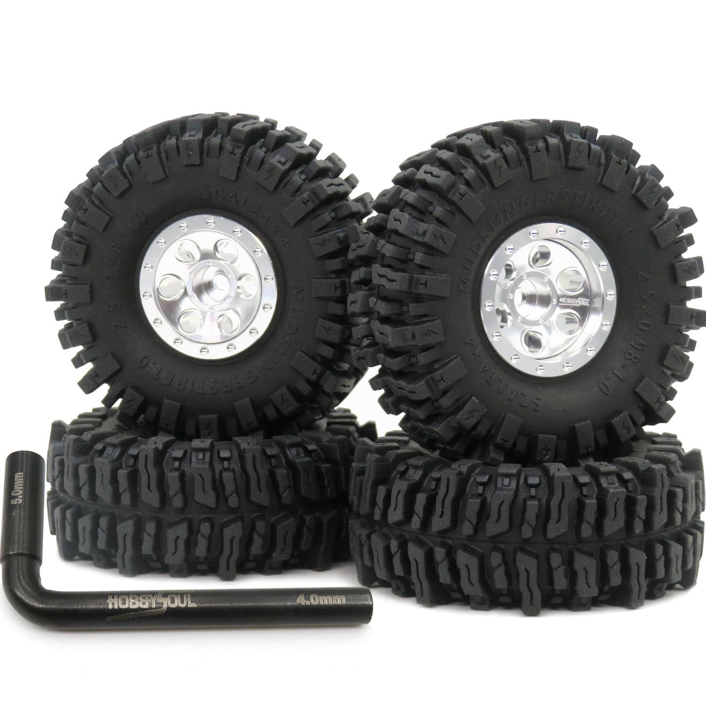 Hobbysoul 64Mm Mud Slingers 1.0 Tires & Heavy Adjustable Offset 1.0 Beadlock Wheels Rims, Negative Offsets 1.0 Wheels And Tires