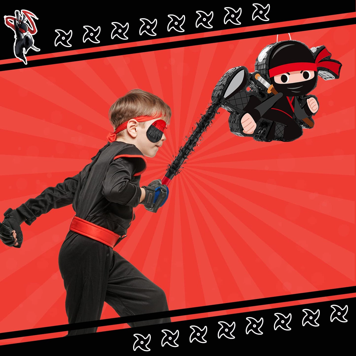 Karate Ninja Pinata Ninja Birthday Party Supplies With Pinata Stick Confetti And Blindfold, Ninja Warrior Birthday Party Decor For Adults Game Black Ninja Party (17 X 11.6 X 3 Inch, Trendy Style)