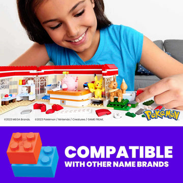 Mega Pokémon Building Toys Set Forest Pokémon Center With 648 Pieces, 4 Poseable Characters, For Kids